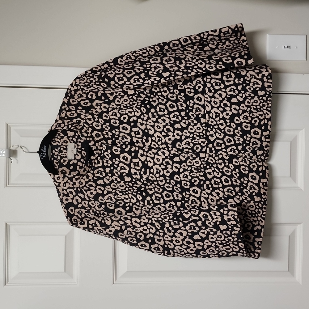 LOFT Black & Tan Animal Print Cheetah Suit Jacket Blazer Women's XL NEW